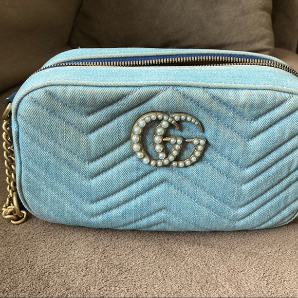Gucci Denim Matelasse Marmont Small Pearly GG Crossbody - Picture 13 of 15